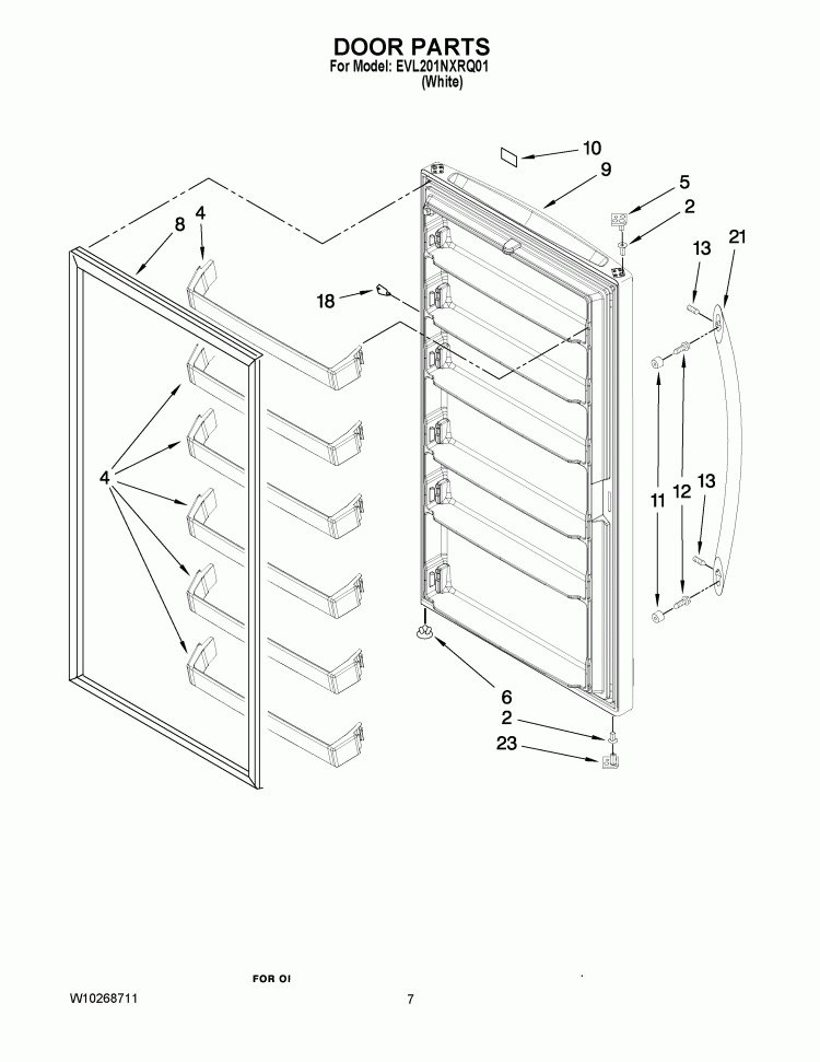 DOOR PARTS Diagram and Parts List for EVL201NXRQ01  Whirlpool Freezer