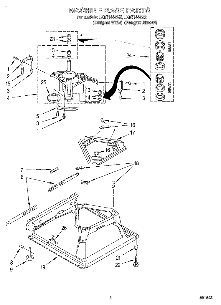 MACHINE BASE Diagram and Parts List for LXR7144EQ2  Whirlpool Washer