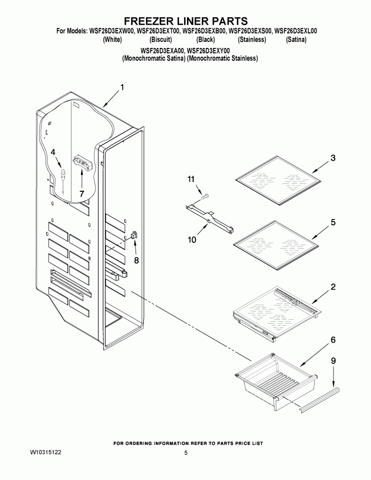FREEZER LINER PARTS Diagram and Parts List for WSF26D3EXS00  Whirlpool Refrigerator
