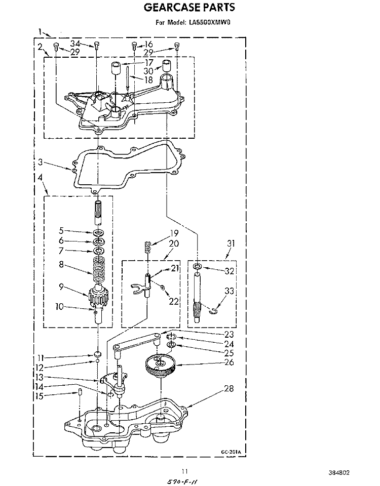 GEARCASE Diagram and Parts List for LA5500XMW0  Whirlpool Washer