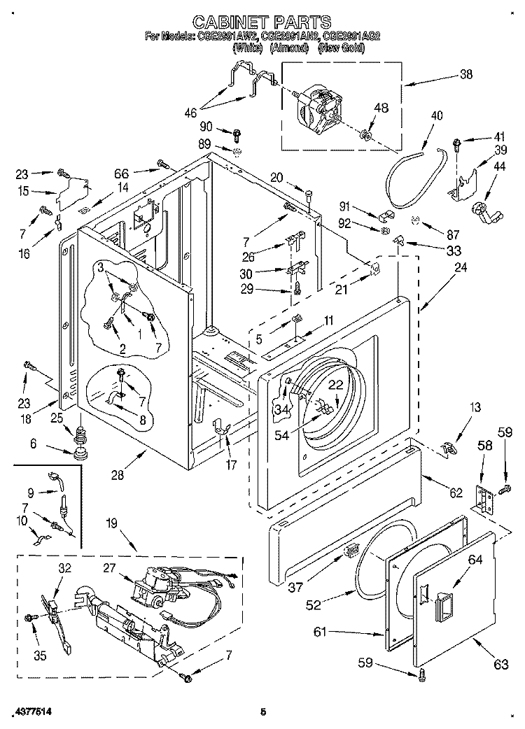 CABINET Diagram and Parts List for CGE2991AG2  Whirlpool Dryer