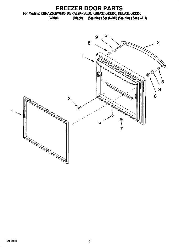 FREEZER DOOR PARTS Diagram and Parts List for KBLA22KRSS00  KitchenAid Refrigerator