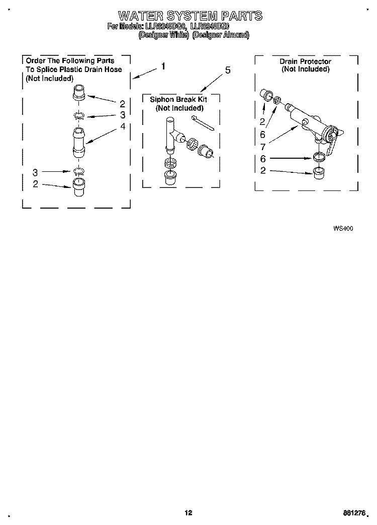 WATER SYSTEM Diagram and Parts List for LLR8245DQ0  Whirlpool Washer