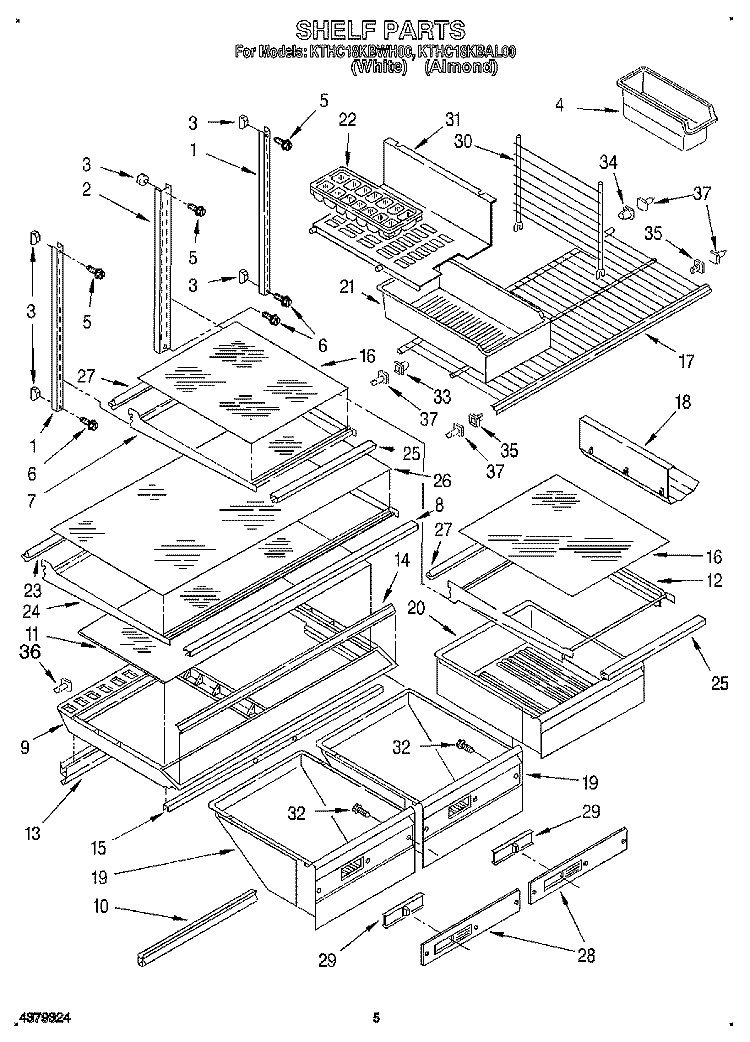 SHELF, LIT/OPTIONAL Diagram and Parts List for KTHC18KBAL00  KitchenAid Refrigerator