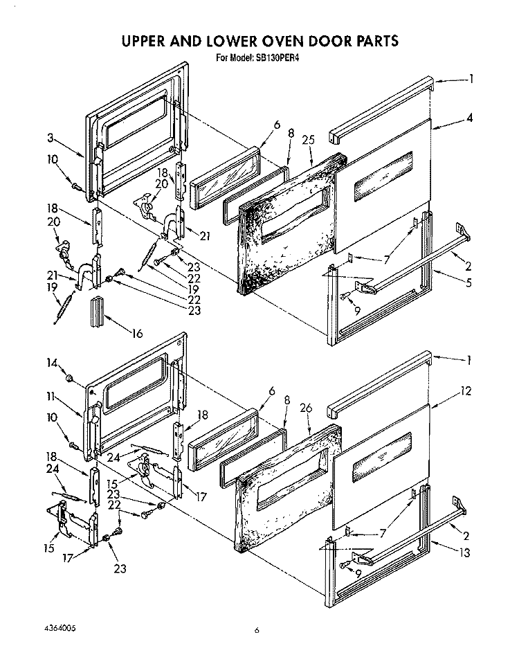 UPPER AND LOWER OVEN DOOR, LIT\OPTIONAL Diagram and Parts List for SB130PER4  Whirlpool Wall Oven
