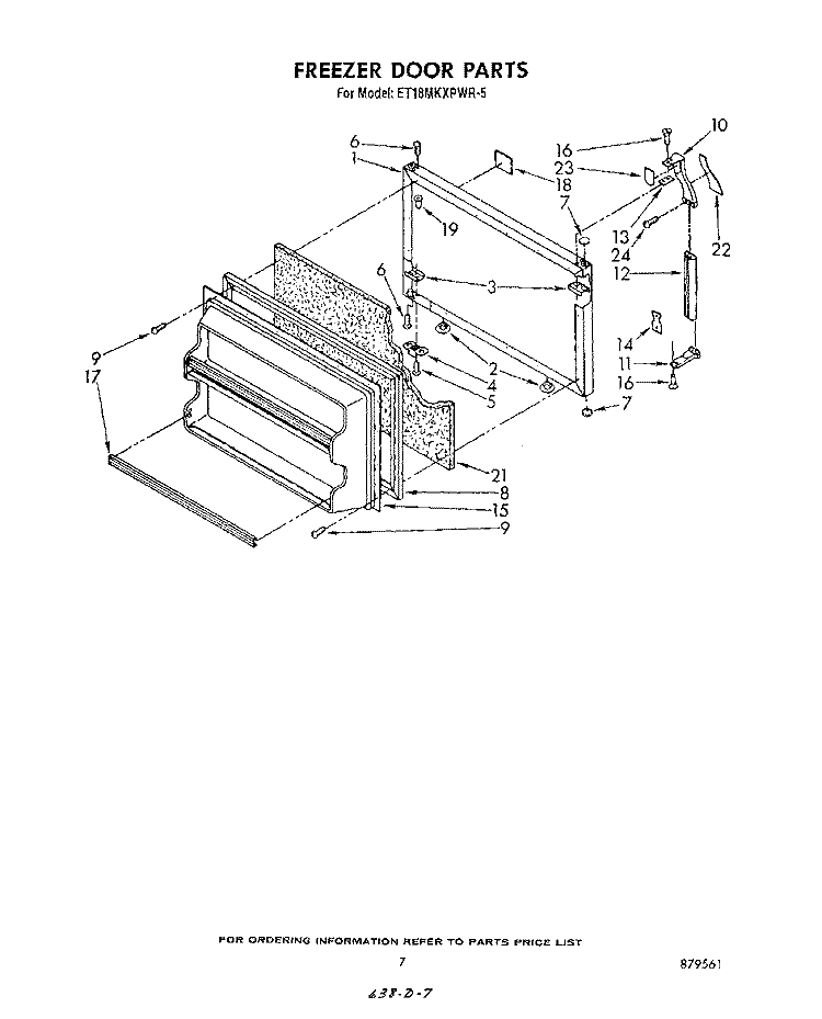 FREEZER DOOR Diagram and Parts List for ET18MKXPWR5  Whirlpool Refrigerator