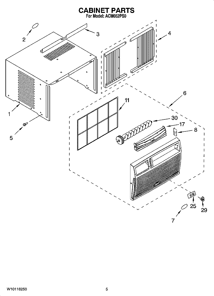 CABINET PARTS Diagram and Parts List for ACM052PS0  Whirlpool Air Conditioner