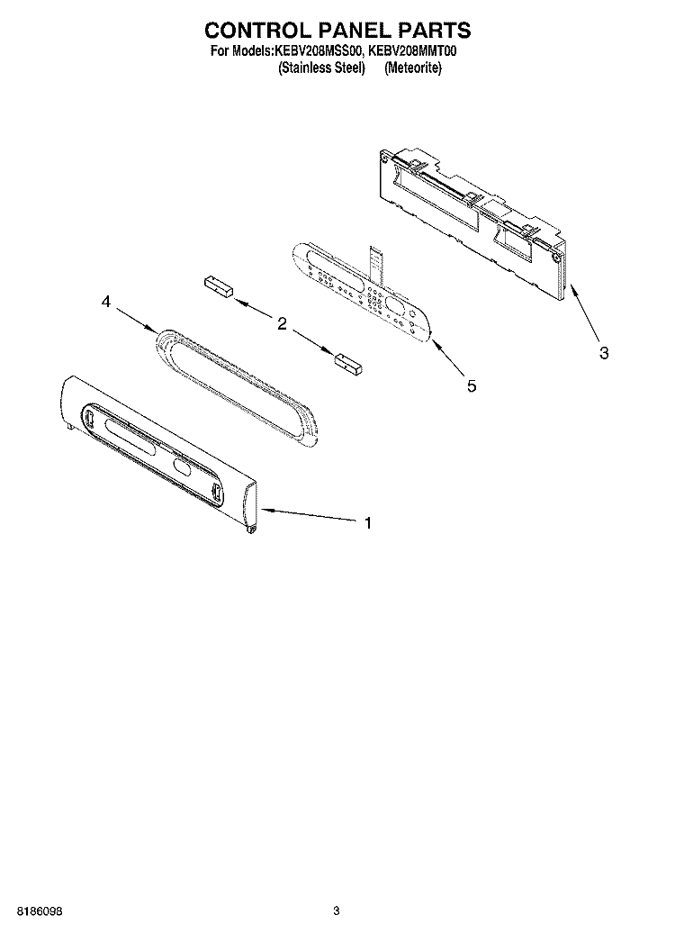 CONTROL PANEL PARTS Diagram and Parts List for KEBV208MMT00  KitchenAid Wall Oven