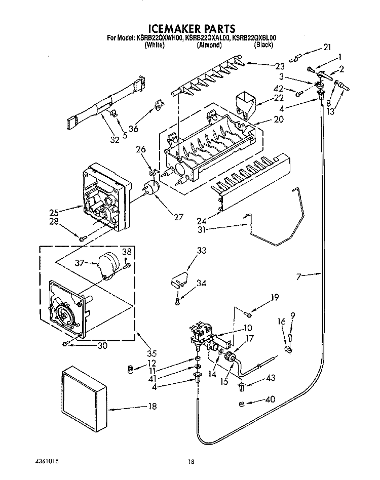 ICEMAKER, LIT/OPTIONAL Diagram and Parts List for KSRB22QXBL00  KitchenAid Refrigerator