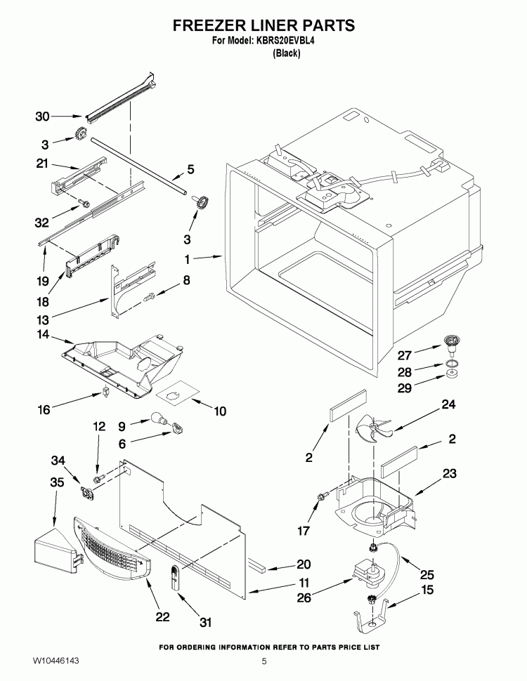 FREEZER LINER PARTS Diagram and Parts List for KBRS20EVBL4  KitchenAid Refrigerator