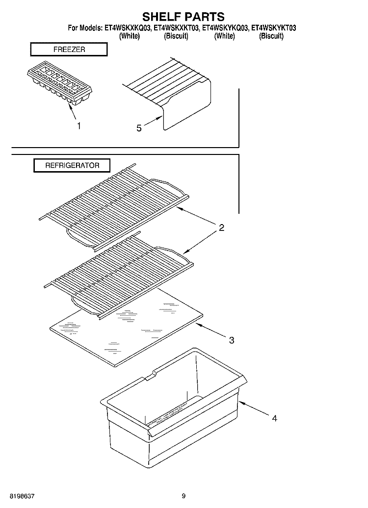 SHELF PARTS, LITERATURE AND OPTIONAL PARTS Diagram and Parts List for ET4WSKYKQ03  Whirlpool Refrigerator