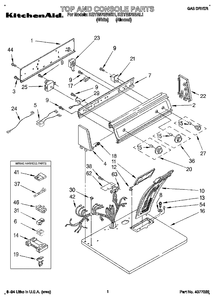 TOP AND CONSOLE, LIT/OPTIONAL Diagram and Parts List for KGYE670BAL1  KitchenAid Dryer