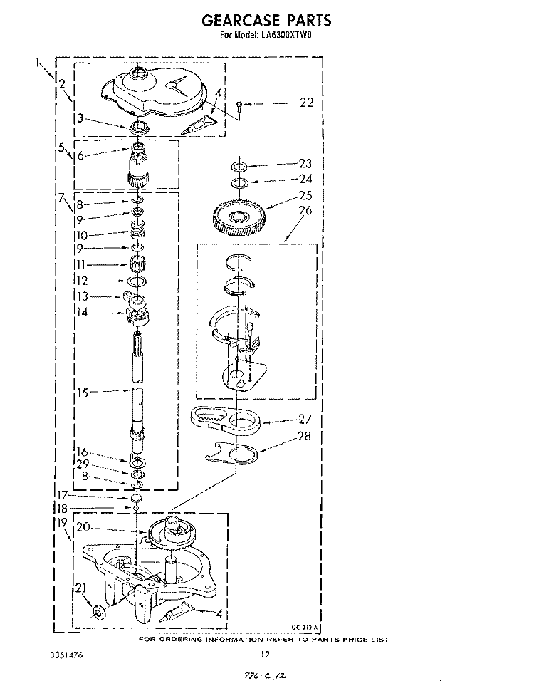 GEARCASE Diagram and Parts List for LA6300XTF0  Whirlpool Washer