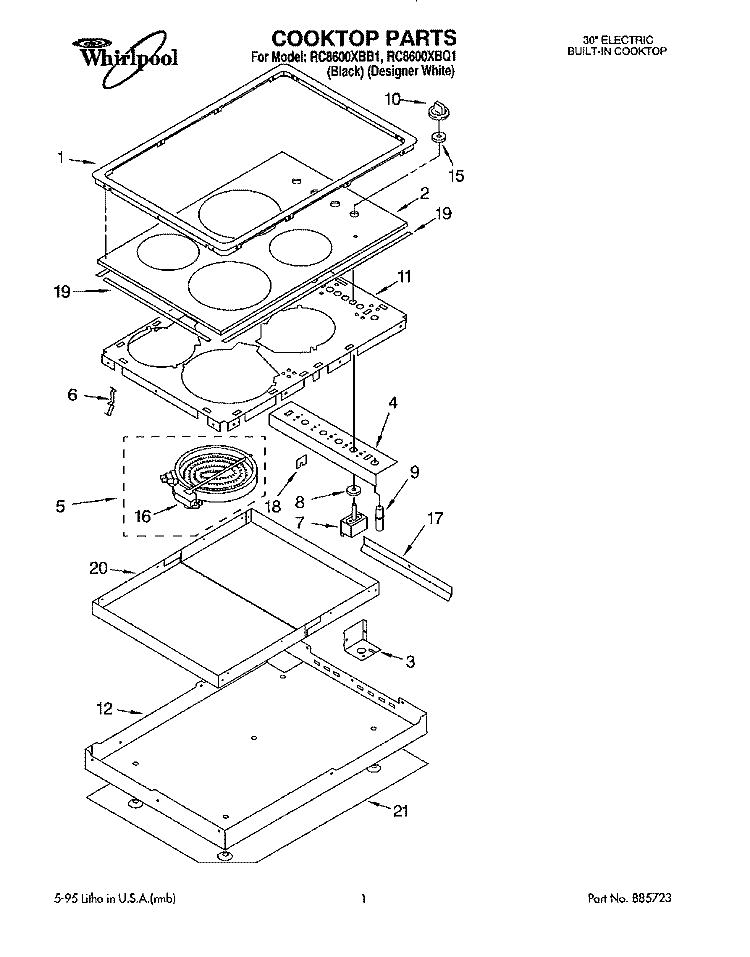 SECTION Diagram and Parts List for RC8600XBB1  Whirlpool Cooktop