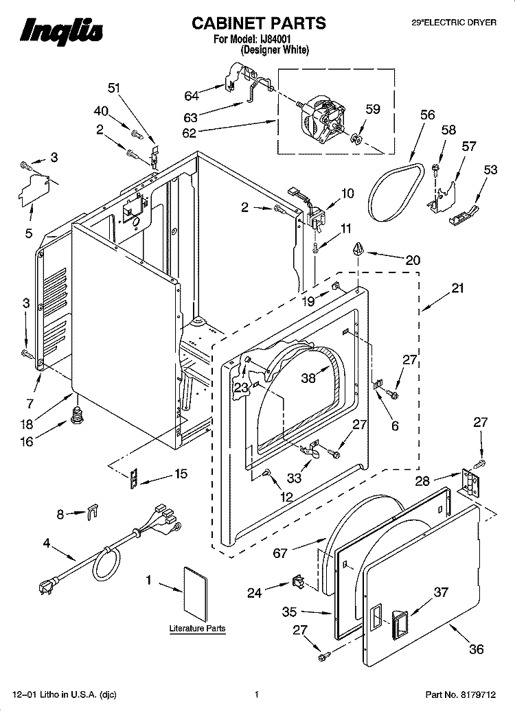 CABINET PARTS Diagram and Parts List for IJ84001  Inglis Dryer