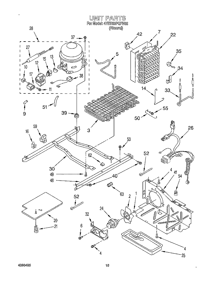 UNIT Diagram and Parts List for 4YED22PQFN02  Whirlpool Refrigerator