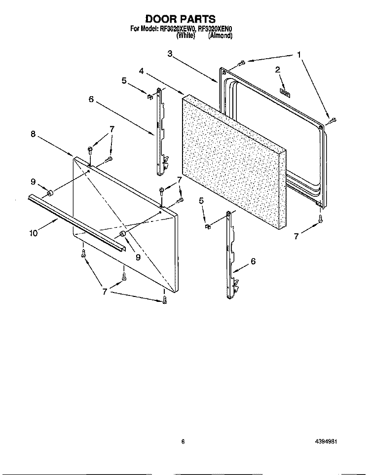 DOOR, LIT/OPTIONAL Diagram and Parts List for RF3020XEW0  Whirlpool Range