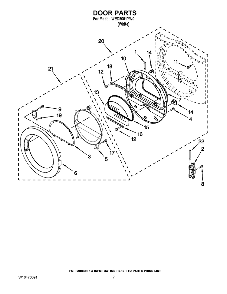 DOOR PARTS Diagram and Parts List for WED9051YW0  Whirlpool Dryer