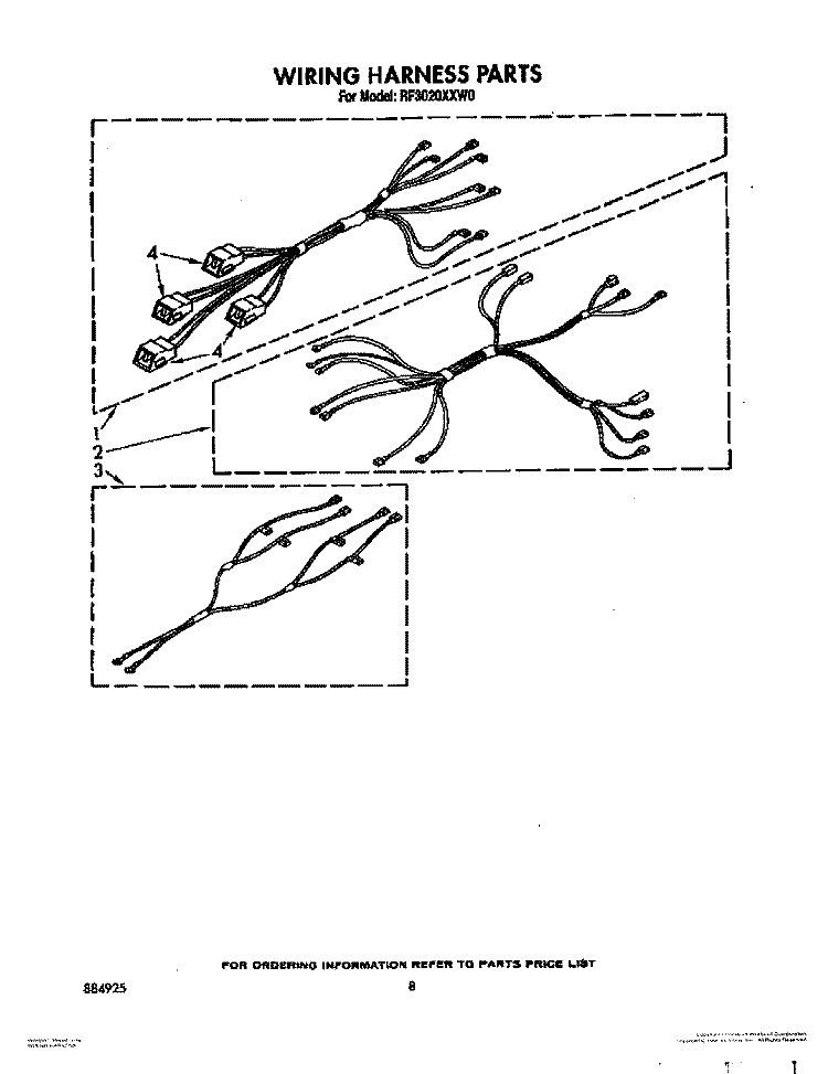 WIRING HARNESS Diagram and Parts List for RF3020XXN0  Whirlpool Range