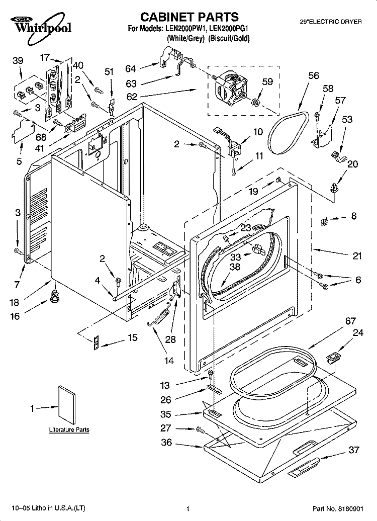 CABINET PARTS Diagram and Parts List for LEN2000PG1  Whirlpool Dryer