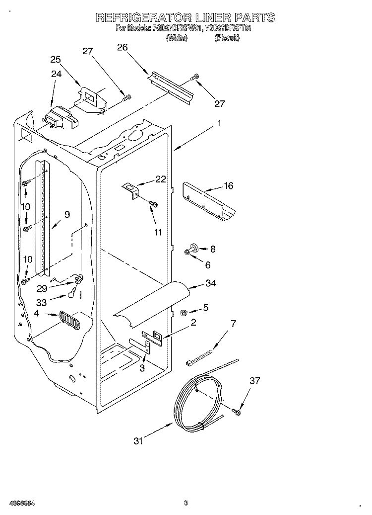 REFRIGERATOR LINER Diagram and Parts List for 7GD27DFXFT01  Whirlpool Refrigerator