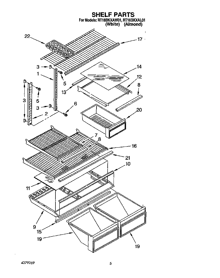 SHELF Diagram and Parts List for RT18BKXAW01  Roper Refrigerator