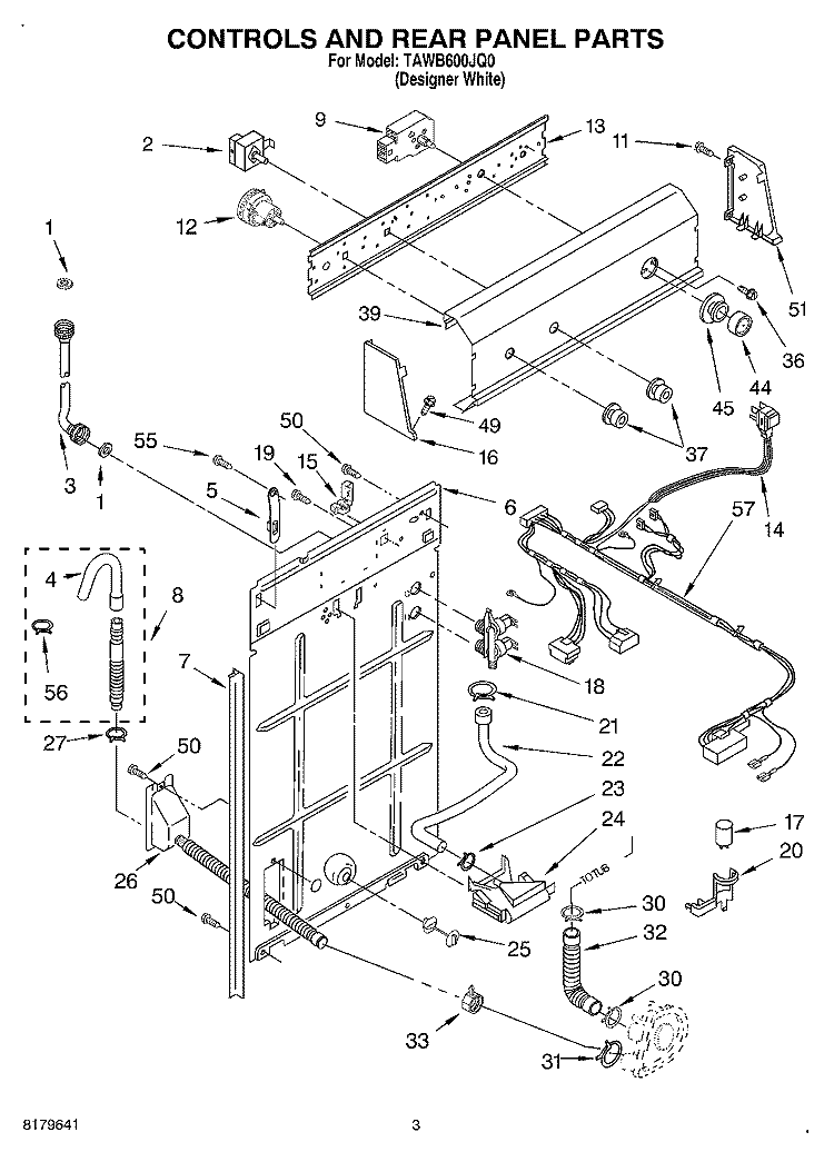 CONTROLS AND REAR PANEL Diagram and Parts List for TAWB600JQ0  Estate Washer