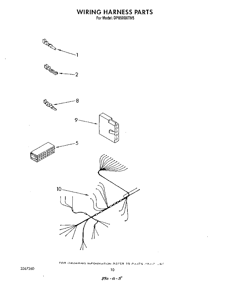 WIRING HARNESS Diagram and Parts List for DP8500XTN5  Whirlpool Dishwasher