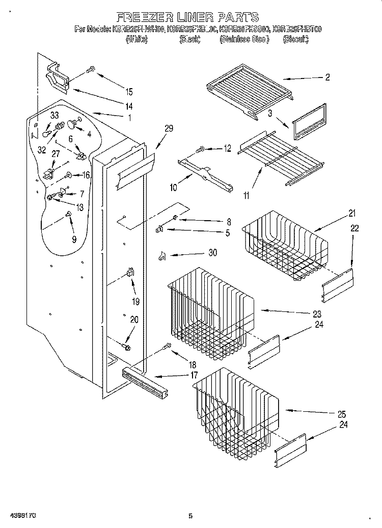 FREEZER LINER Diagram and Parts List for KSRB25FHBL00  KitchenAid Refrigerator
