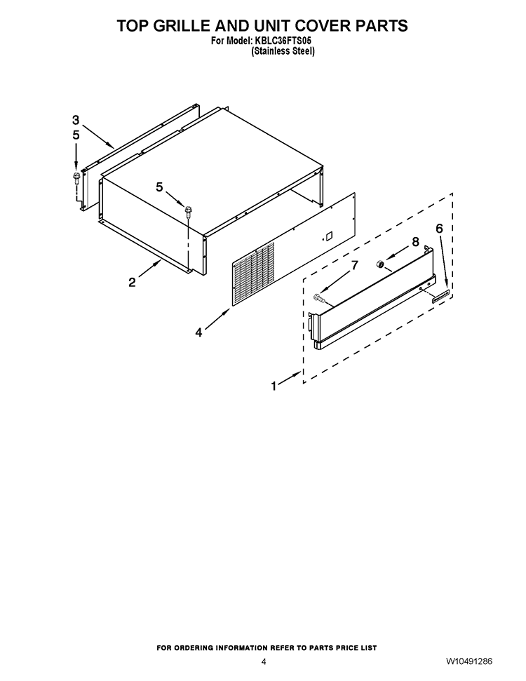 TOP GRILLE AND UNIT COVER PARTS Diagram and Parts List for KBLC36FTS05  KitchenAid Refrigerator