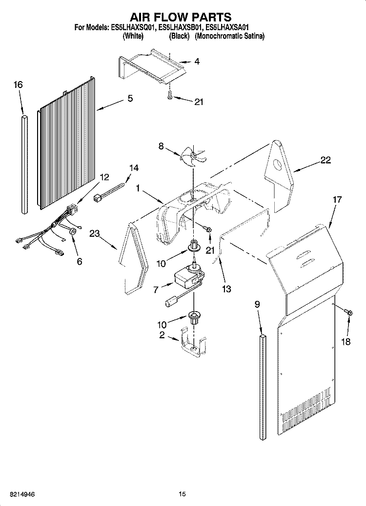 AIR FLOW PARTS Diagram and Parts List for ES5LHAXSQ01  Whirlpool Refrigerator