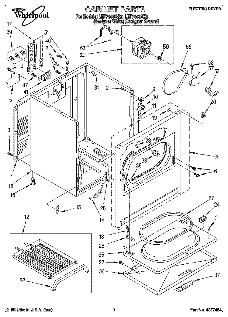 SECTION Diagram and Parts List for LET7848AZ2  Whirlpool Dryer