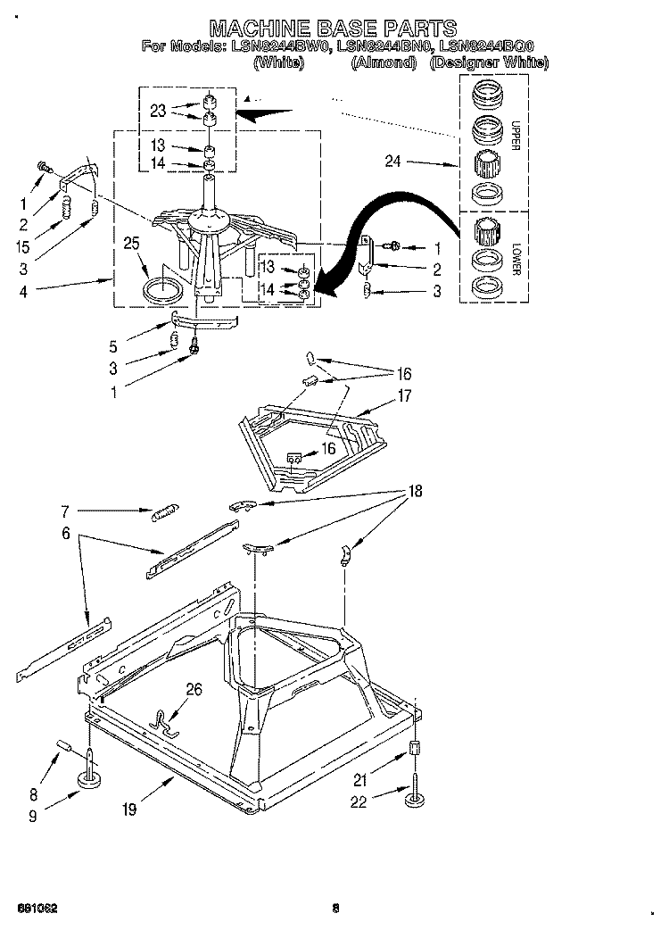 MACHINE BASE Diagram and Parts List for LSN8244BN0  Whirlpool Washer