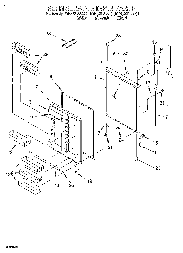 REFRIGERATOR DOOR Diagram and Parts List for KTRS25KGWH01  KitchenAid Refrigerator