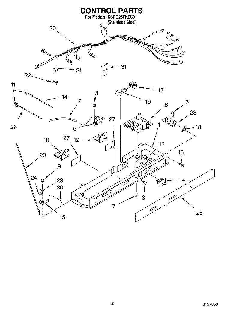 CONTROL Diagram and Parts List for KSRG25FKSS01  KitchenAid Refrigerator