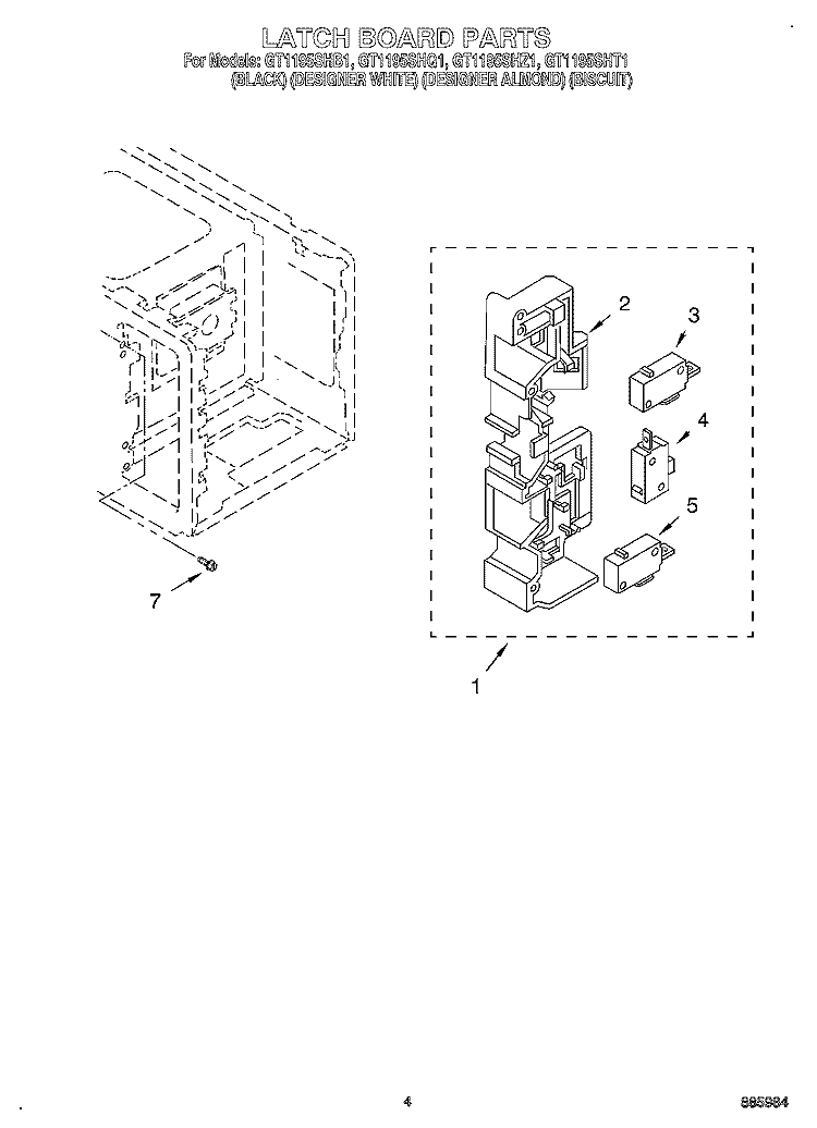 LATCH BOARD Diagram and Parts List for GT1195SHZ1  Whirlpool Microwave