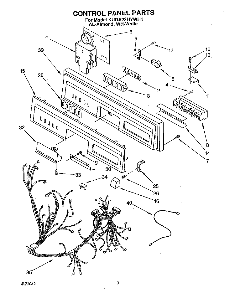 CONTROL PANEL, LIT/OPTIONAL Diagram and Parts List for KUDA23HYWH1  KitchenAid Dishwasher