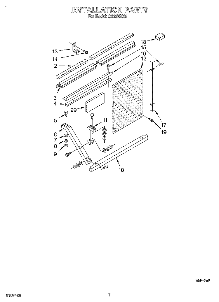 INSTALLATION Diagram and Parts List for CA18WC01  Crosley Air Conditioner