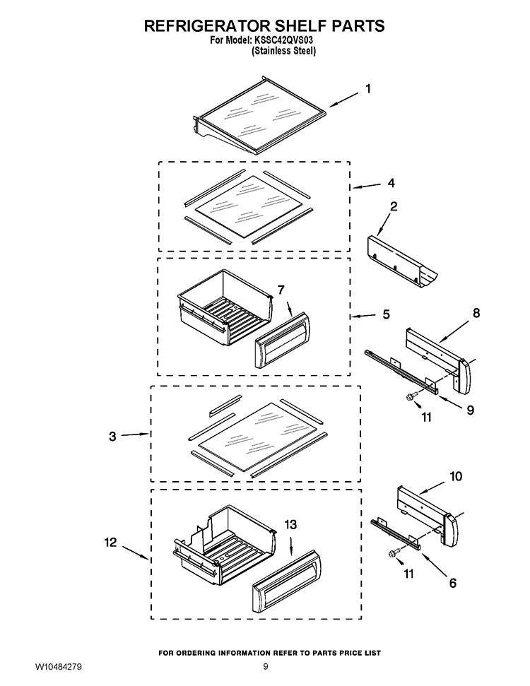 REFRIGERATOR SHELF PARTS Diagram and Parts List for KSSC42QVS03  KitchenAid Refrigerator