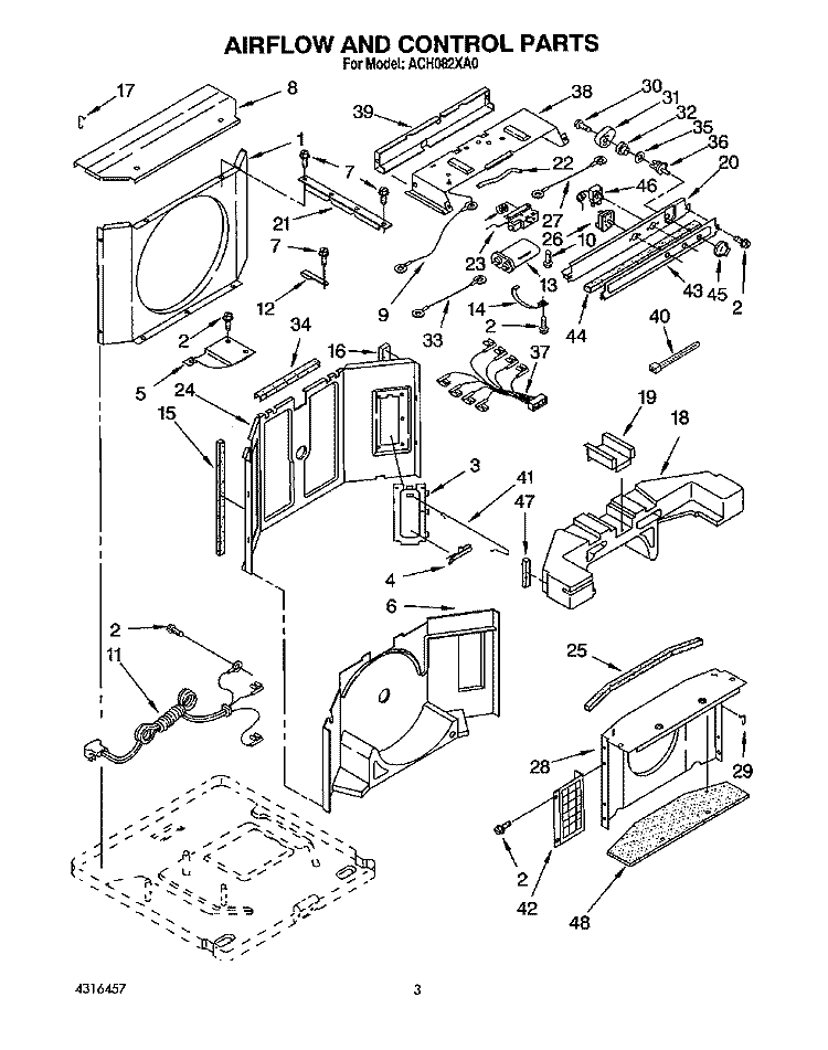 AIR FLOW AND CONTROL Diagram and Parts List for ACH082XA0  Whirlpool Air Conditioner