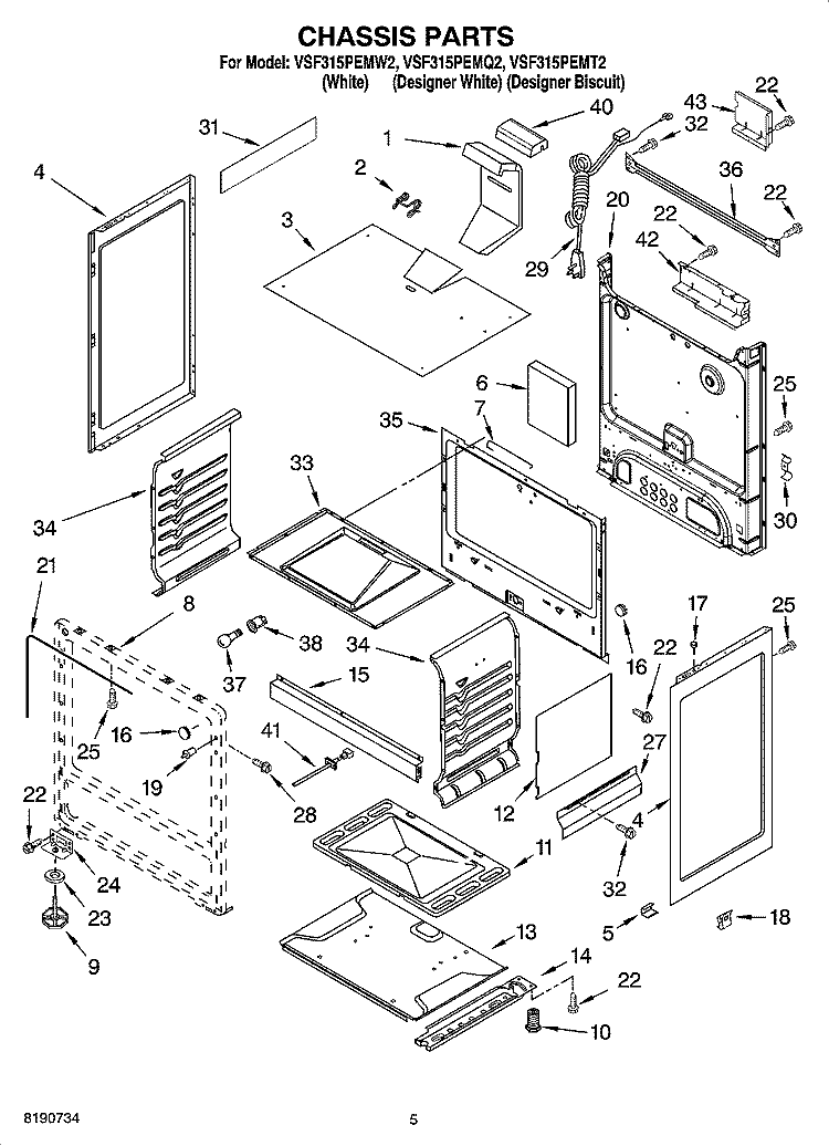 CHASSIS PARTS Diagram and Parts List for VSF315PEMT2  Whirlpool Range