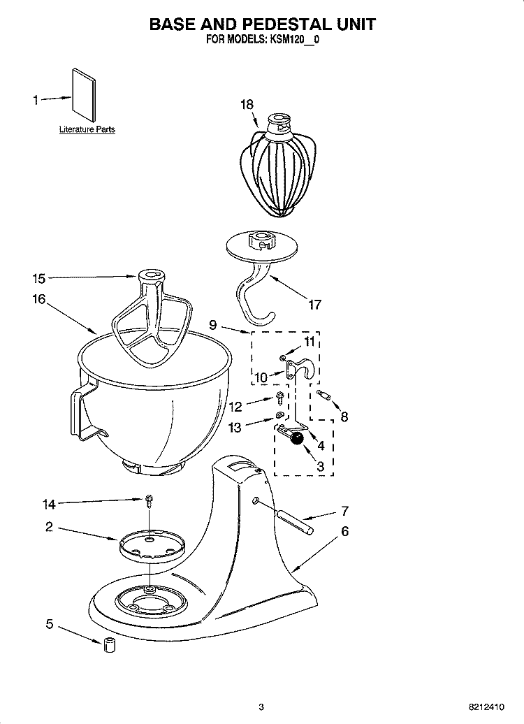 BASE AND PEDESTAL UNIT Diagram and Parts List for KSM120ER0  KitchenAid Mixer