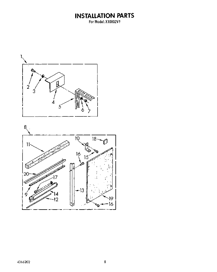 INSTALLATION Diagram and Parts List for X10002V1  Roper Air Conditioner