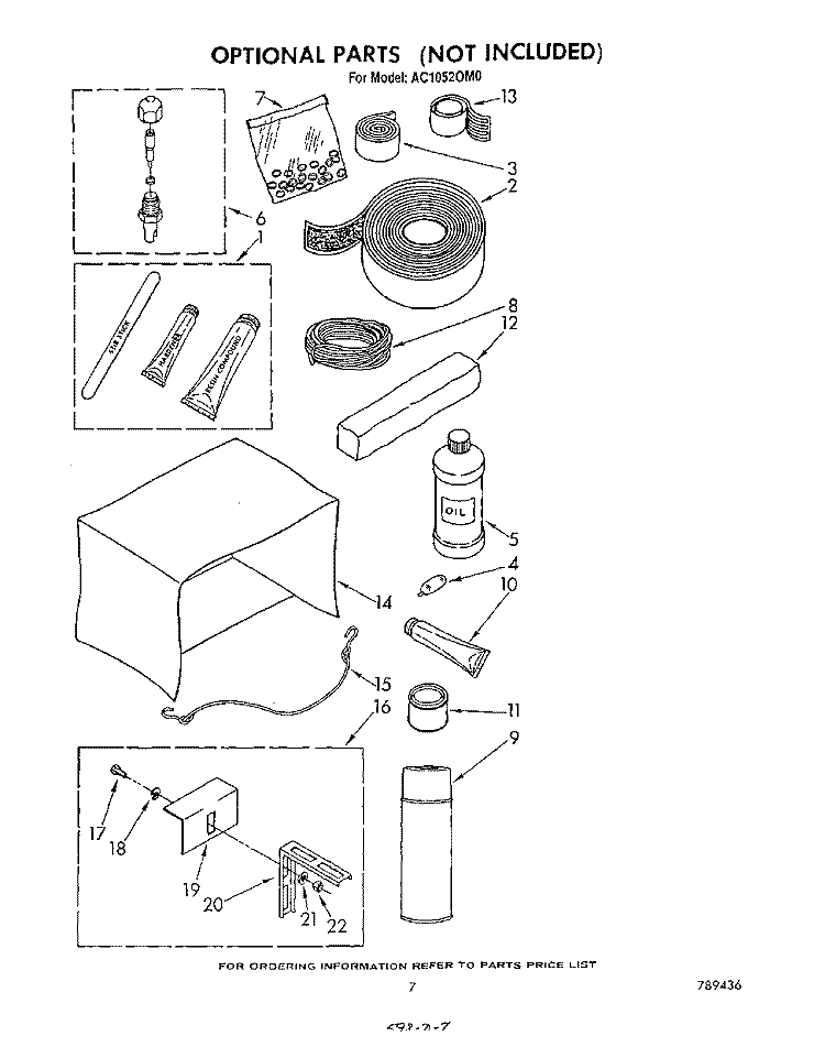 LIT/OPTIONAL Diagram and Parts List for AC10520M0  Whirlpool Air Conditioner