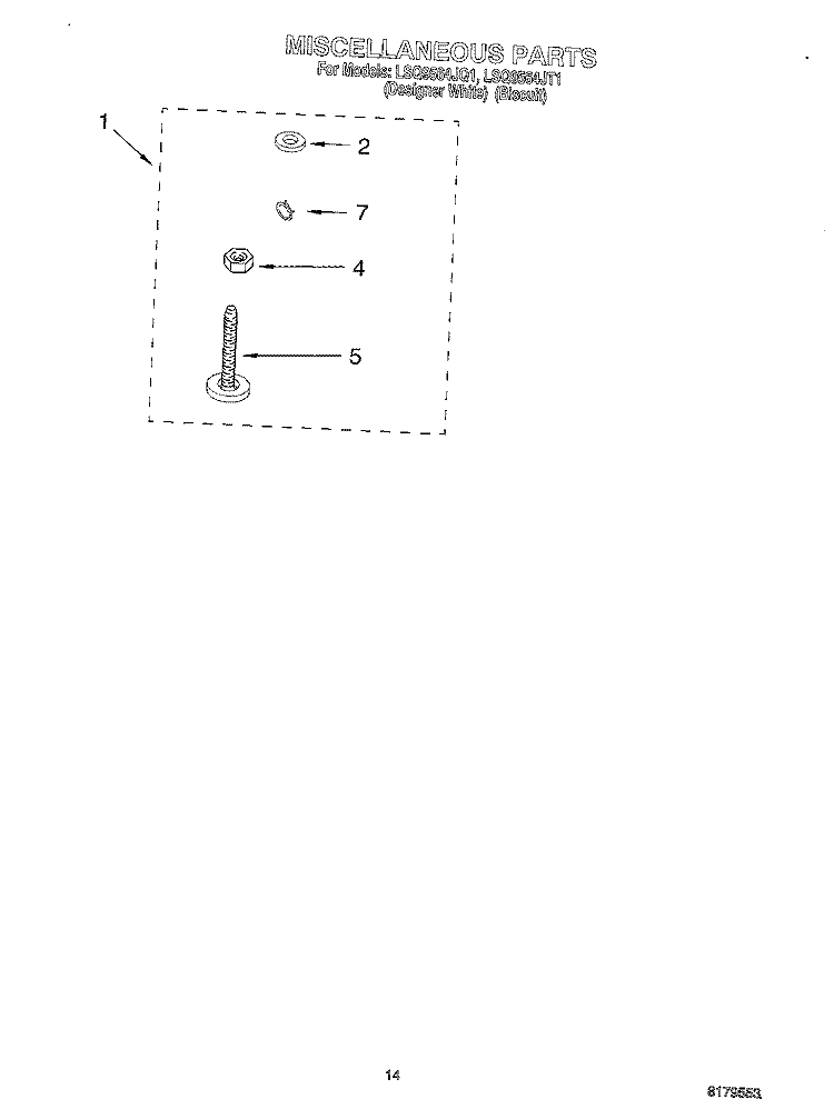 MISCELLANEOUS, OPTIONAL Diagram and Parts List for LSQ9564JT1  Whirlpool Washer
