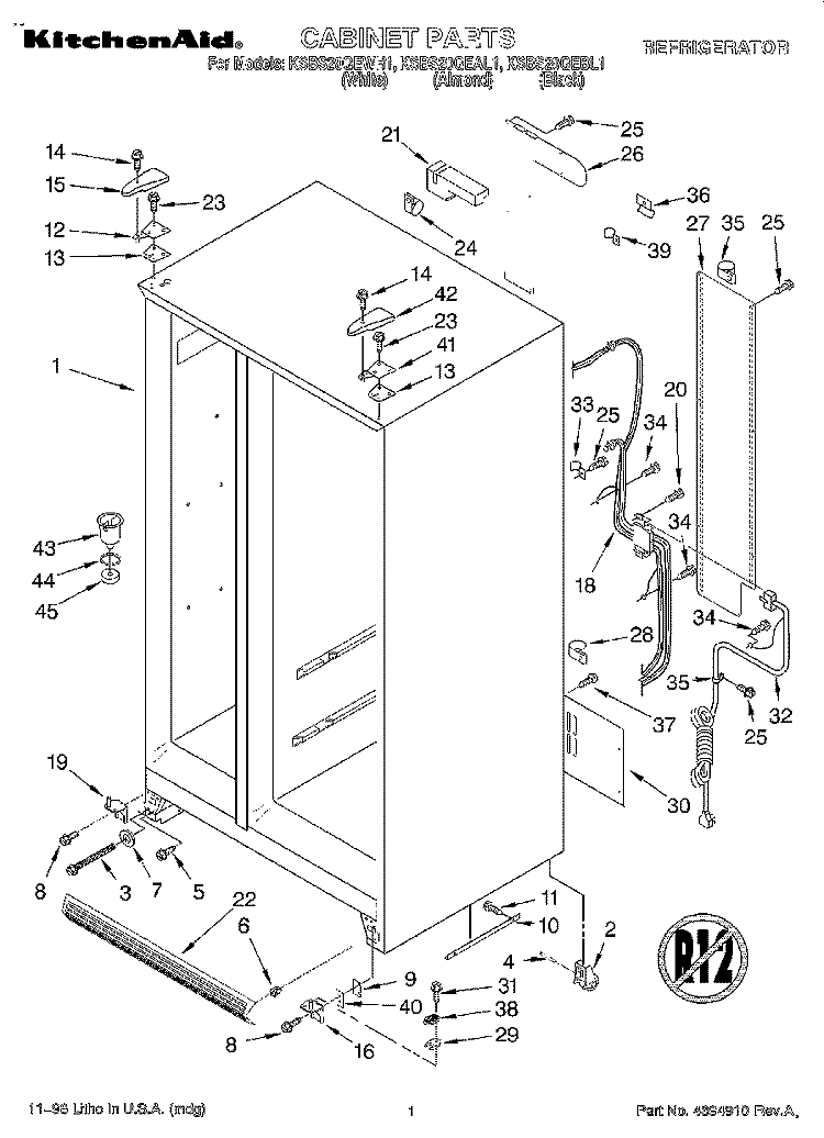 CABINET Diagram and Parts List for KSBS20QEAL1  KitchenAid Refrigerator