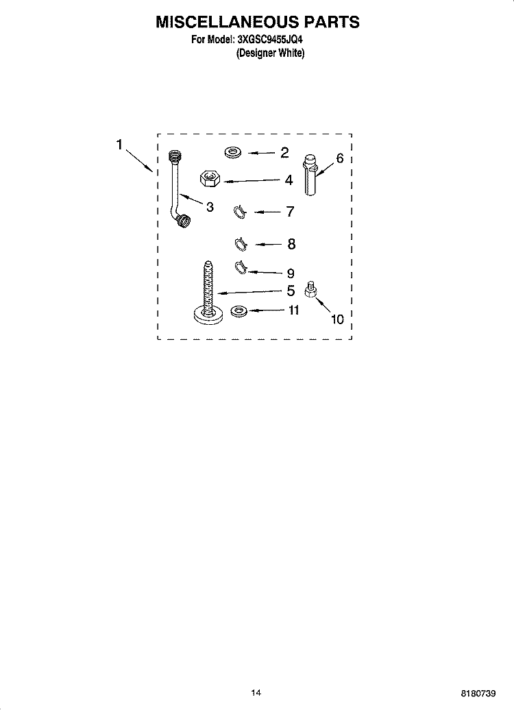 MISCELLANEOUS  PARTS, OPTIONAL PARTS (NOT INCLUDED) Diagram and Parts List for 3XGSC9455JQ4  Whirlpool Washer