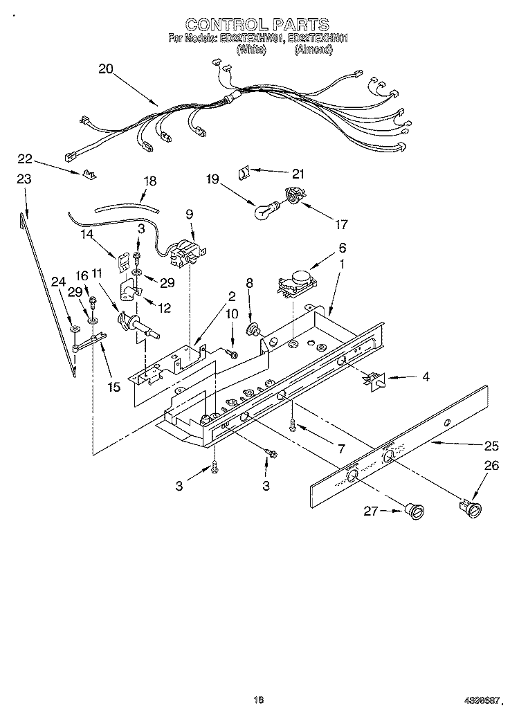 CONTROL Diagram and Parts List for ED22TEXHW01  Whirlpool Refrigerator