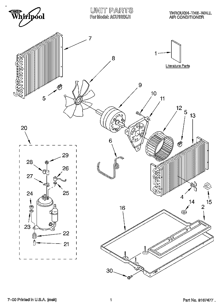 SECTION Diagram and Parts List for ACU102XJ1  Whirlpool Air Conditioner