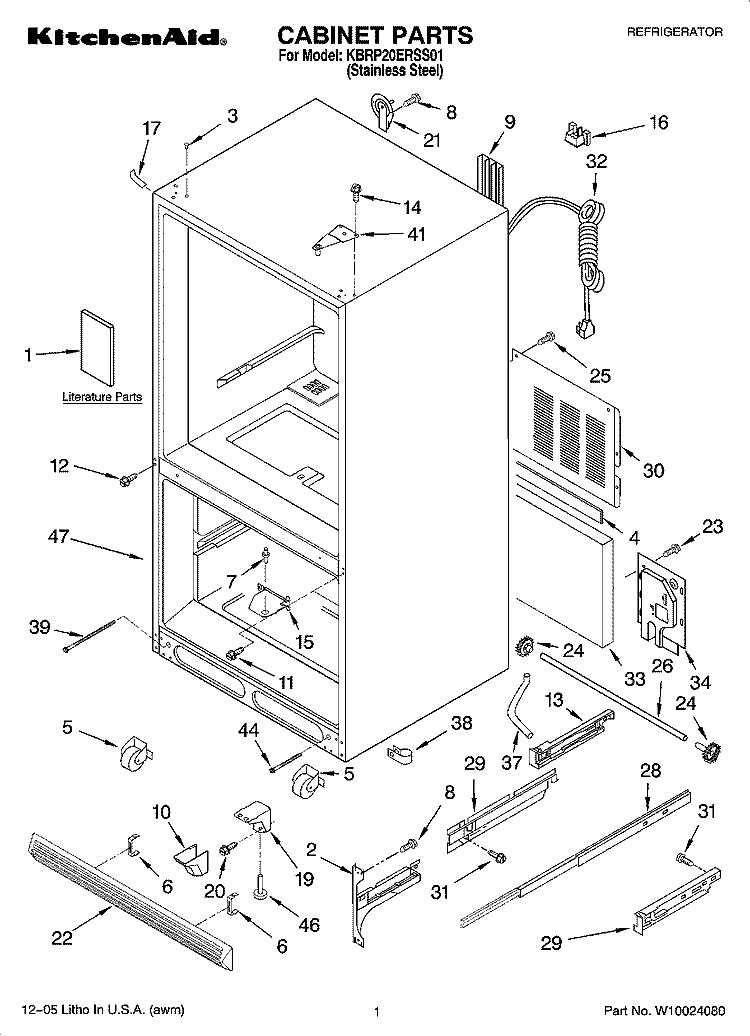 CABINET PARTS Diagram and Parts List for KBRP20ERSS01  KitchenAid Refrigerator